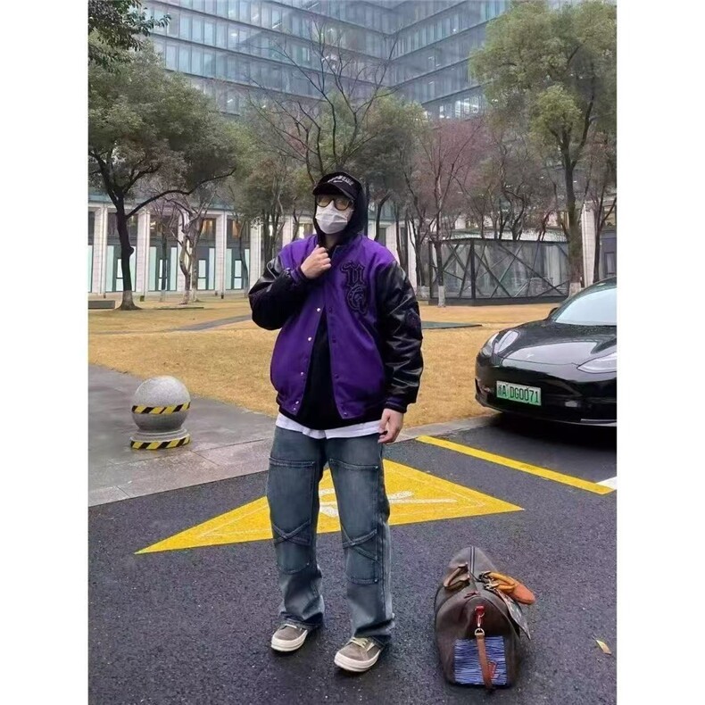 美式街头老鹰印花撞色夹克男春秋新款复古潮嘻哈棒球服外套,男装夹克,星座1210-1