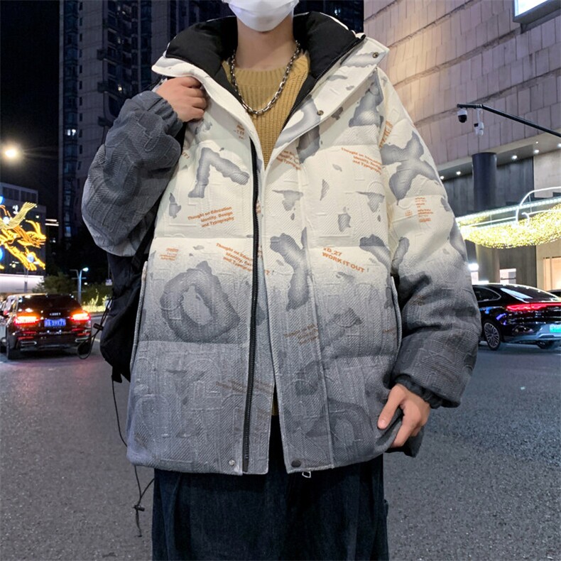 2024青少年渐变加厚棉衣男士连帽宽松百搭外套图片