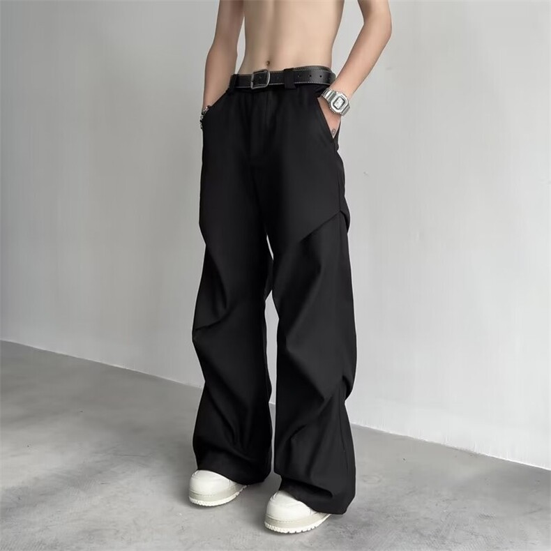 褶皱裤子男设计感夏季西裤痞帅高街vibe微喇裤1001-1-XK530-P49,男装西裤,星座1001-1