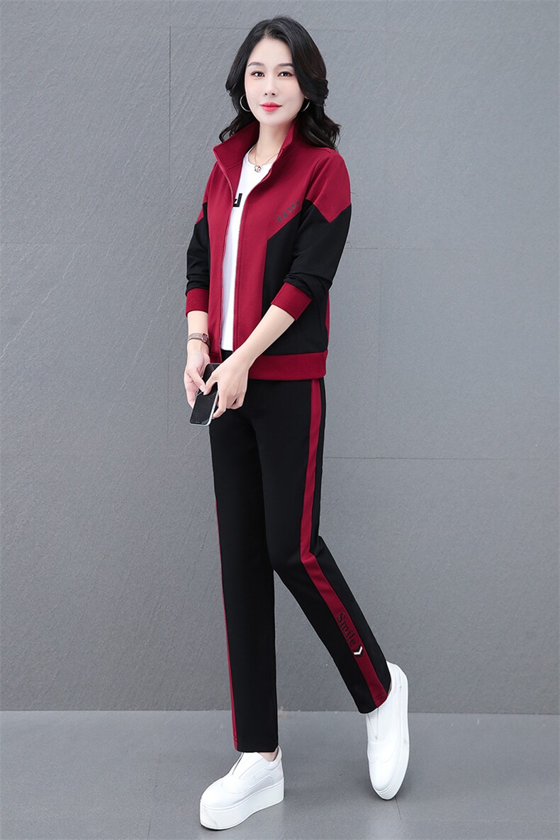 高档运动服套装女装2025春秋季新款休闲拼接长袖开衫卫衣三件套,女装套装/套裙,燕颉服饰