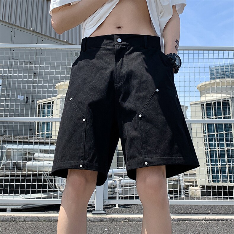 港风夏款男短裤铆钉拼接款直筒宽松五分裤D960P40,男装牛仔裤,星座1013-1