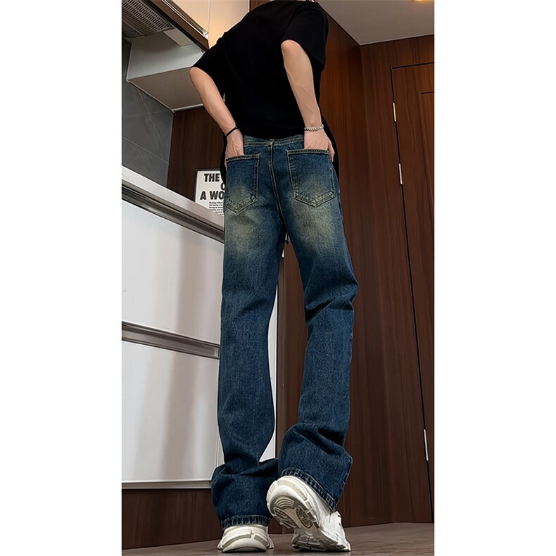 B221美式ins高街暗黑宽松直筒破洞喷墨乞丐牛仔裤LK24202-P60控78,男装牛仔裤,电商B221