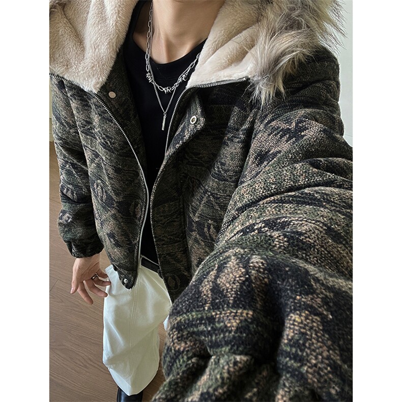 冬季棉服复古民族风撞色编织保暖加厚棉衣男5D1194-TP100178，男装民族服装，电商A102