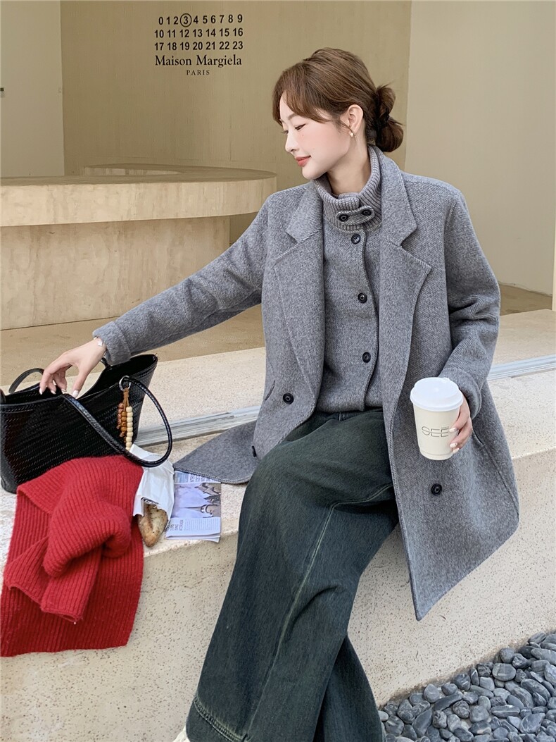 2025年冬季双面羊绒大衣两件套中长款RF2C290-6886#-P315-K465,女装双面呢大衣,蝶眷
