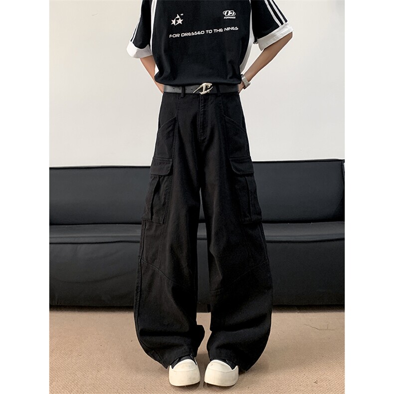 美式复古水洗工装长裤男春夏季直宽松大口袋弯刀休闲裤KZ0124-P63，男装工装外套，星座308B-2