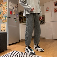 腰果花拼接直筒牛仔裤男韩版宽松嘻哈裤子ins复古潮牌NB107-p45，男装牛仔裤，星座1008-1
