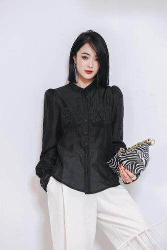 大，口袋蕾丝上衣，女装，哥卓