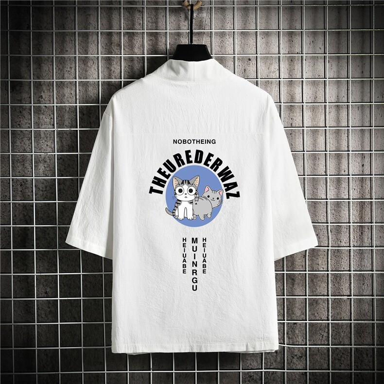 HF59160-P40风汉服男开衫外套七分袖道袍 网格挂拍图片