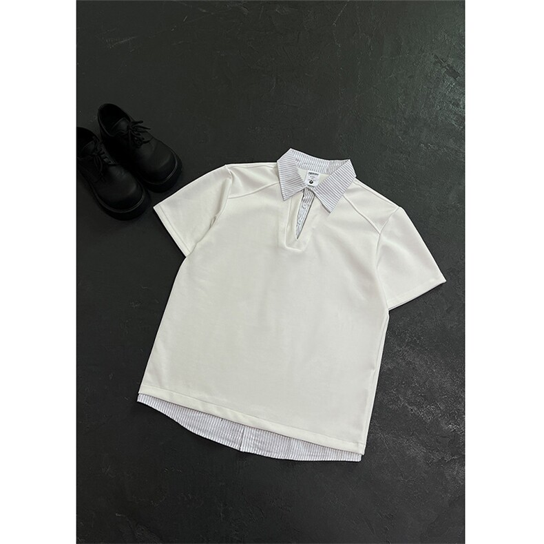 XZ1006A-HXD227-批48-条纹假两件拼接polo衫短袖T恤正肩短款上衣，男装T恤，星座1005-1