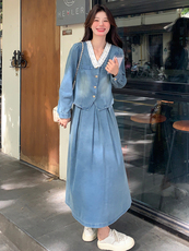 法式蕾丝花边拼接牛仔套装裙女2025春季新款气质温柔风百搭两件套，女装套装/套裙，浙宝305