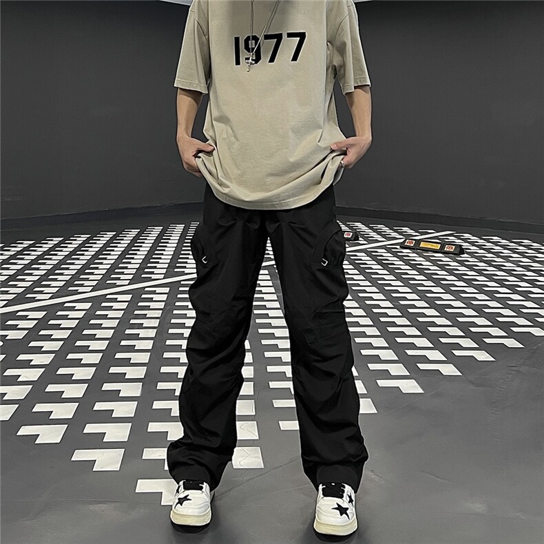 四季款美系宽松中性风潮纯色直筒松紧腰抽绳休闲裤品质，男装休闲裤，星座510-5