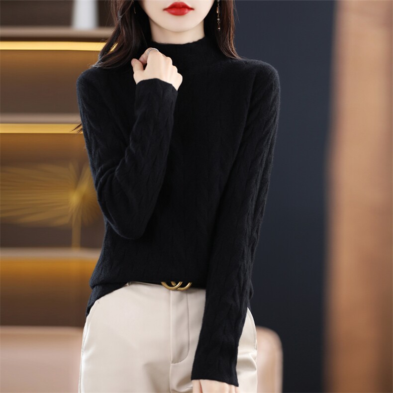 自带领羊毛衫半高领打底衫女2024新款内搭,女装羊毛衫,郡淞羊绒