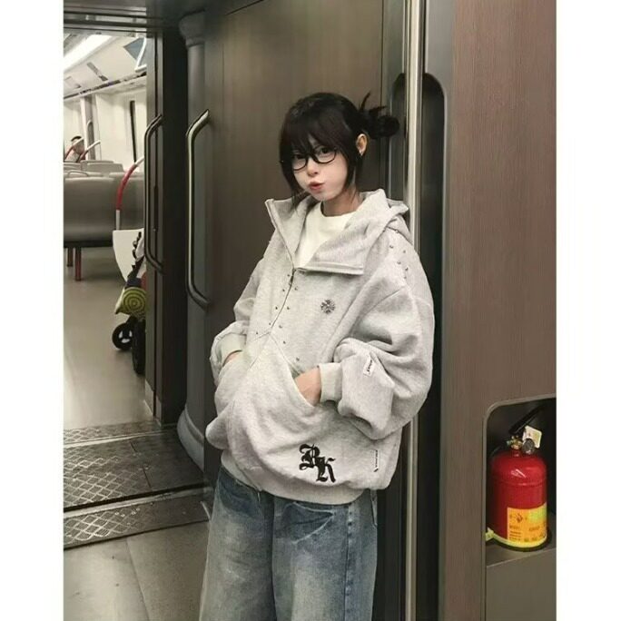 开衫卫衣男女春秋季韩版宽松设计感小众百搭外套潮WYX204-P66,女装短外套,星座208-5