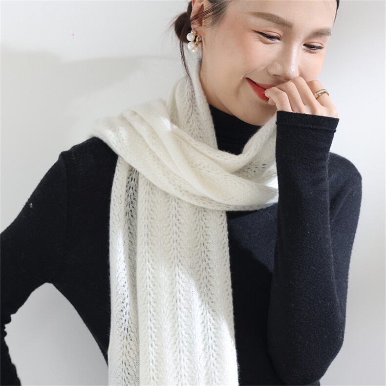 2025时尚百搭通勤简约休闲树叶镂空长围巾，围巾，思琳羊绒