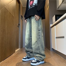 水洗做旧牛仔裤男春秋宽松阔腿直筒拖地长裤炸街痞帅裤子1301-P40，男装牛仔裤，星座910-5