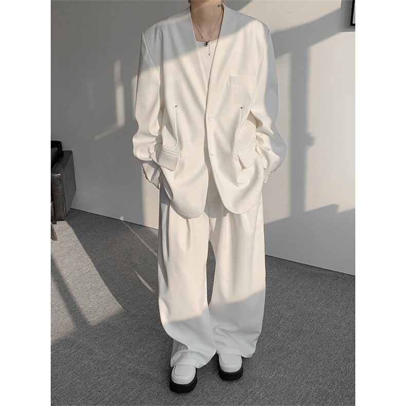 韩版休闲西装套装外套高级痞帅宽松韩版西服外套西裤整套搭配P140，男装西服套装，电商B319