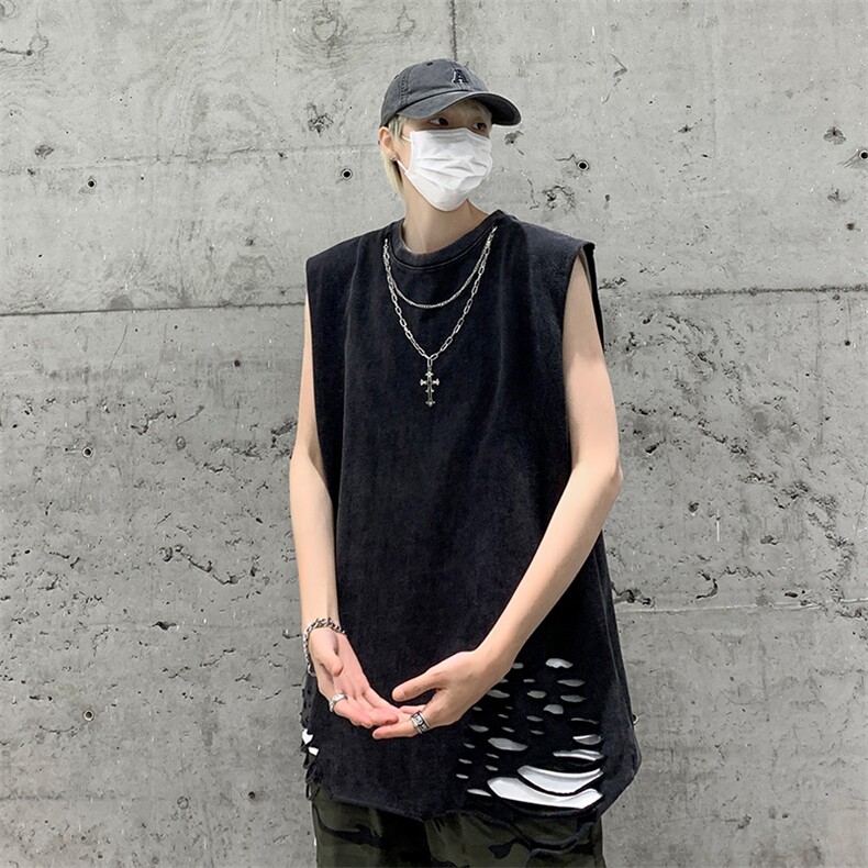 背心/马甲/坎肩夏季圆领下摆破洞无袖纯色T恤B239-1237-P45,男装背心/马甲,星座514-2(原B239)