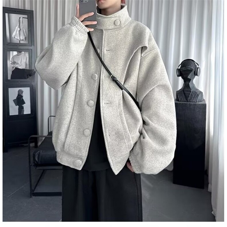 潮流ins慵懒美式复古解构短款毛呢外套男秋款新款日系流行原宿,男装毛呢大衣,星座506A