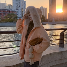 橘色短款加绒派克棉服女冬2024新款奶fufu女生羽绒棉衣棉袄厚外套，女装短外套，2C037