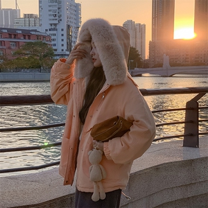 橘色短款加绒派克棉服女冬2024新款奶fufu女生羽绒棉衣棉袄厚外套图片