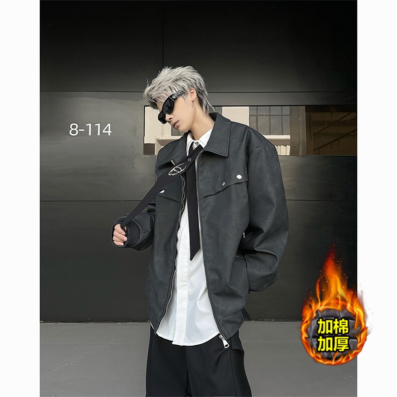 高品质新品痞帅男皮衣夹克超帅欧巴外套常规P138加棉P158图片