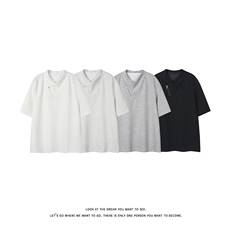 美式复古重磅短袖T恤男立领拉链宽松型休闲百搭上衣T3718-特价P26，男装T恤，电商A007