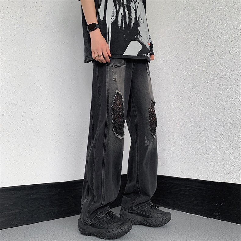 2023美式ins高街暗黑小众破洞牛仔裤313A-1-NZ031-P55控68,男装牛仔裤,星座808A-1