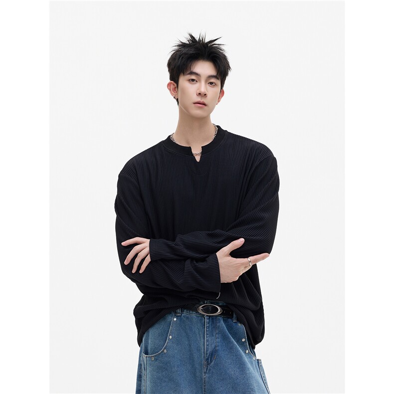 【现货】XZ1218TX204特价P37美式小V领肌理感简约长袖T恤,男装T恤,星座1218（原611-3）