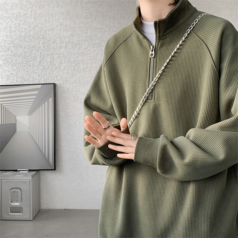 8XL-M特大码卫衣男纯色百搭条纹肌理立领拉链长袖T恤男WY08P55，男装T恤，电商D206-1