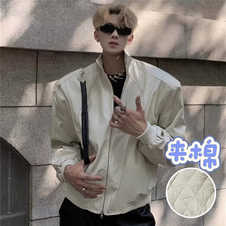 韩版潮流小众pu皮立领垫肩机车服夹克百搭皮外套-PY088-网图,男装夹克,星座1002-2