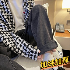 秋冬加绒加厚大码S-3XL港风直筒牛仔裤男K1810-P常规38加绒45，男装休闲裤，星座512-2