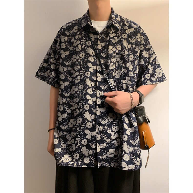 碎花短袖情侣同款衬衫上衣设计感复古衬衣外套DX101-特P30限价48,男装衬衫,电商A178