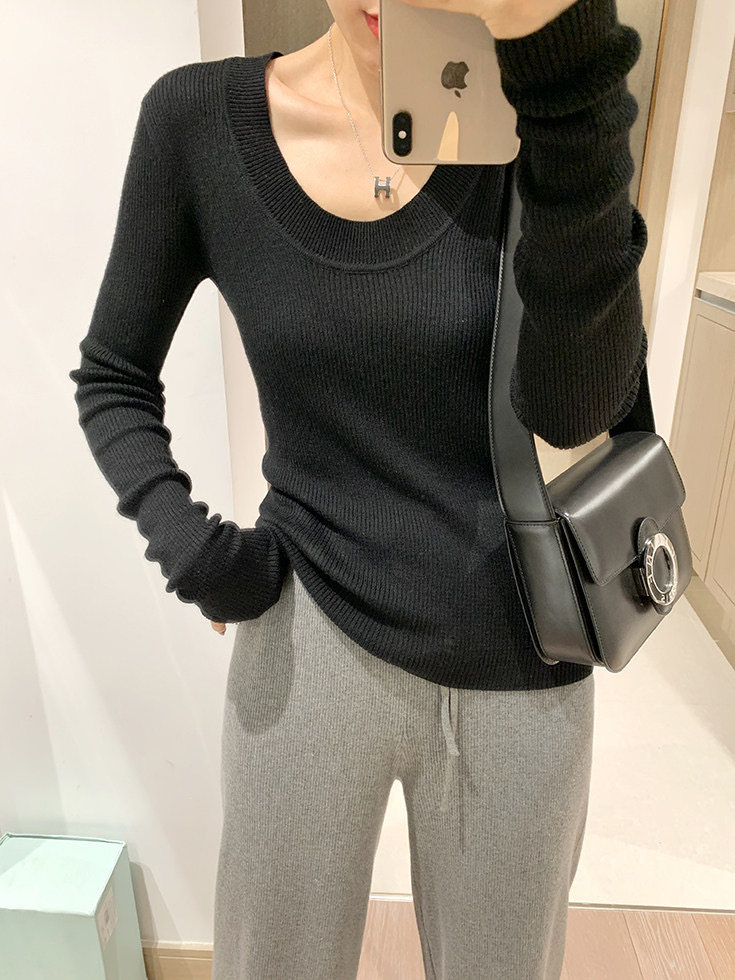 新款百搭时尚简约V领羊毛衫显瘦修身打底衫,女装羊毛衫,圣旺供货
