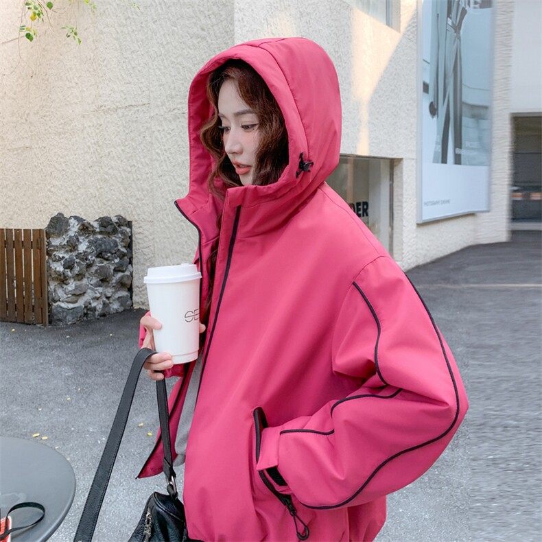 玫红色加厚软糯毛绒内胆设计感外套女2025冬季休闲日系甜酷风外套,女装派克服,2C090