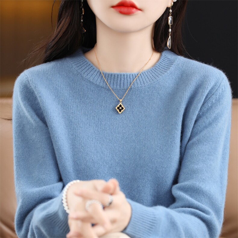酒店新款加厚圆领针织套头上衣时尚百搭,针织衫/毛衣,国旺羊绒