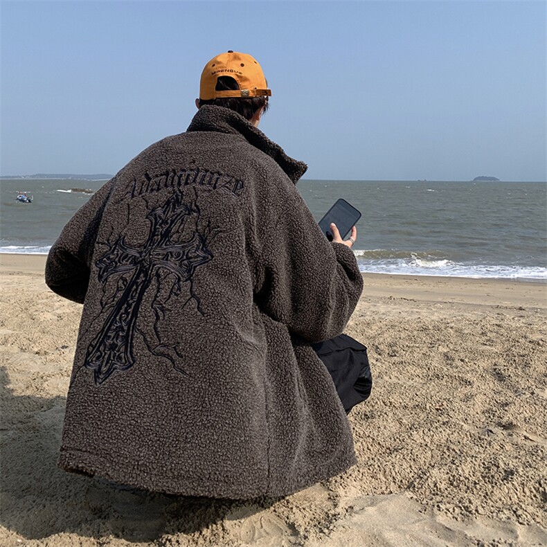 XZ213-MY39-P138控158港风日系复古羊羔毛字母刺绣加厚保暖棉衣,男装棉衣,星座213
