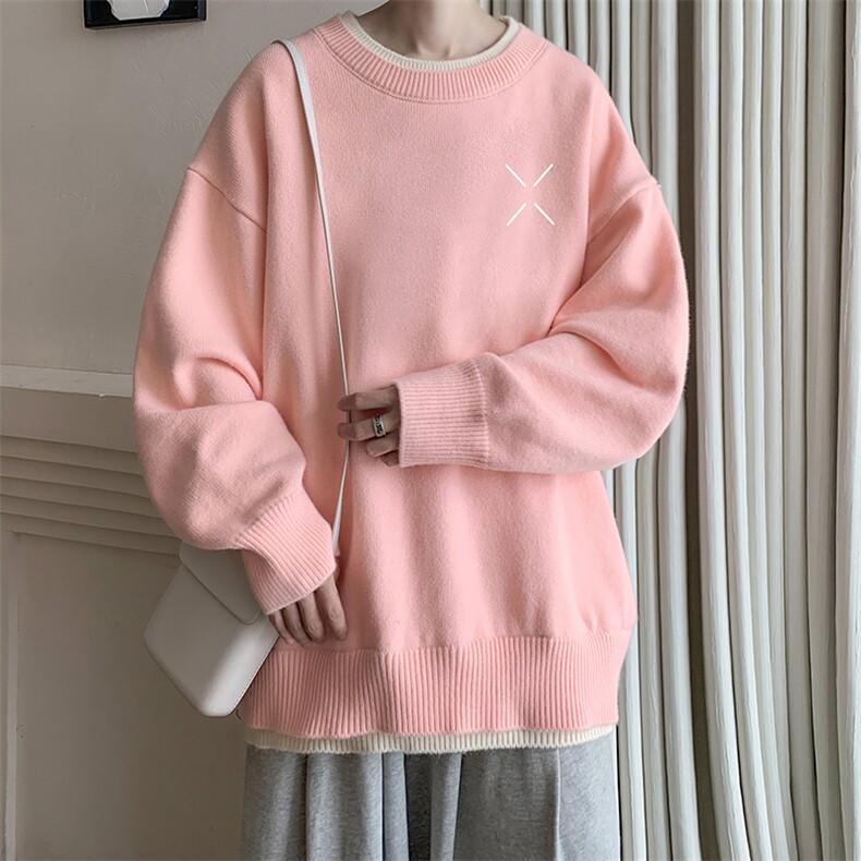控78假两件毛衣男大码加绒针织衫男毛线衣M80305-P55加绒P70,男装针织衫/毛衣,电商A040