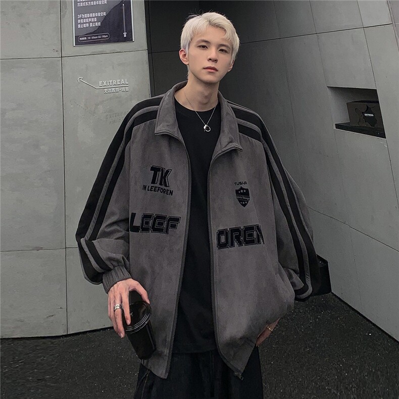 美式条纹鹿皮绒立领夹克宽松休闲拉链外套男JK108-P78,男装夹克,电商C307