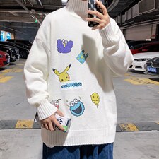 M18079-P45 加绒P65半高领毛衣男士大码针织衫男毛线衣男线衫图片
