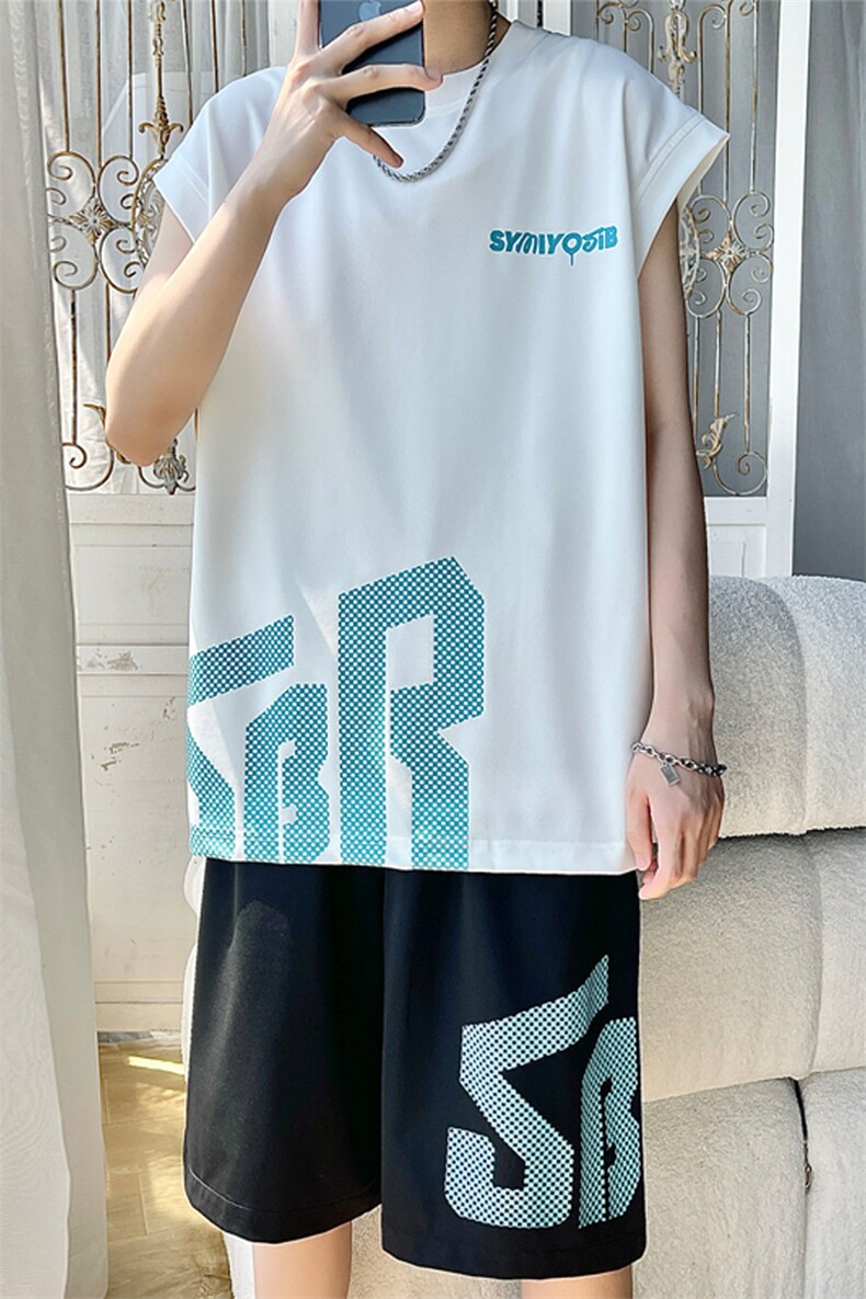 2025夏季新款旋律风车大码冰丝短袖套装M-5XHQ25688-P55,男装休闲套装,电商A022