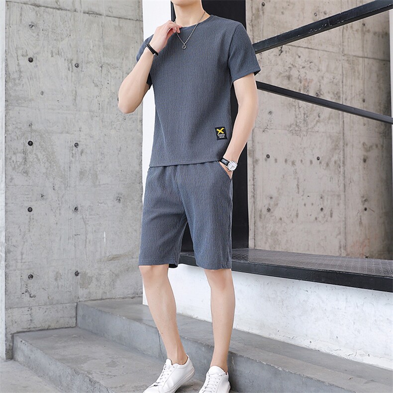 男休闲套装夏季短袖T恤青少年学生韩版潮流五分短裤男两件套T777图片