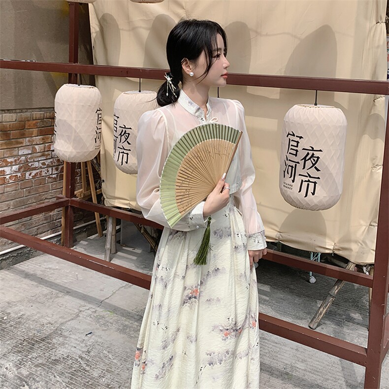 新款时尚复古盘扣立领两件套中式文艺套裙套装,商品下架区,秀美人生