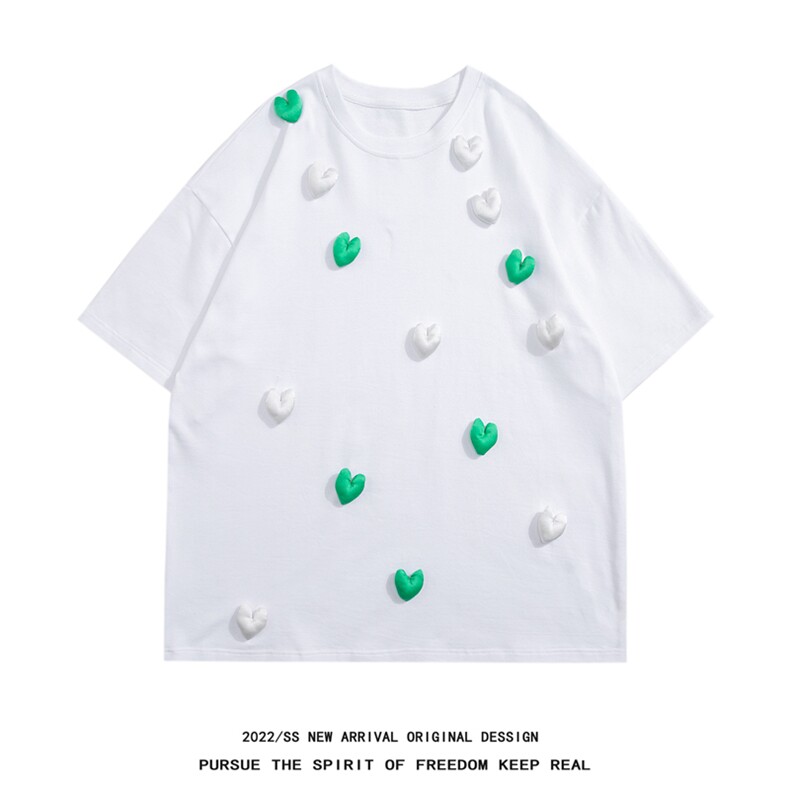 1白底中性风潮情侣大码M-5XL网红小爱心短袖T恤男DT7742P55控78，男装T恤，星座226-2