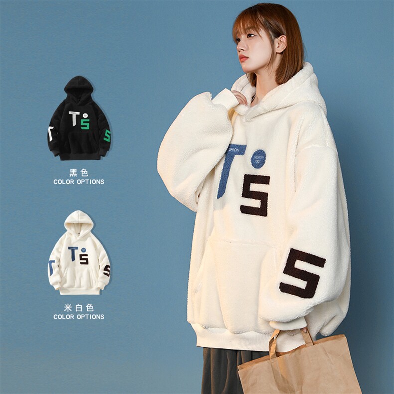 秋冬加绒加厚羊羔绒卫衣清新毛巾绣连帽外套男女976-P90控价118,男装卫衣,电商A441-1