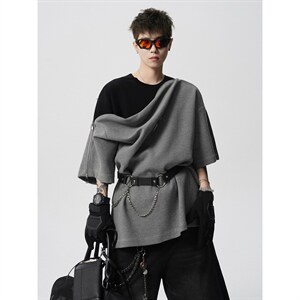 现货-原创-拉链撞色短袖可拆分T恤解构T美式T1016-1 T353 P43 K78，男装T恤，星座1016-1（原电商B408-1）