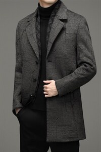 羊毛呢外套男秋冬季中长款西装翻领妮子风衣休闲大衣ZG2805-P290，男装毛呢大衣，电商B212（原钱塘6029）