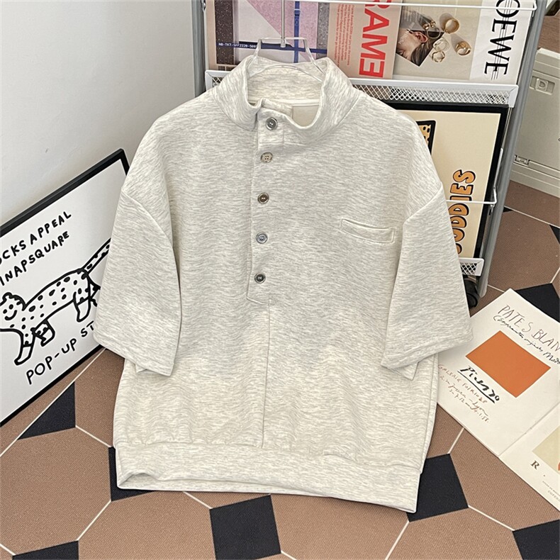 美式立领短袖T恤男夏季polo衫宽松休闲运动boxy上衣T0178-P40，男装Polo衫，星座308B-2