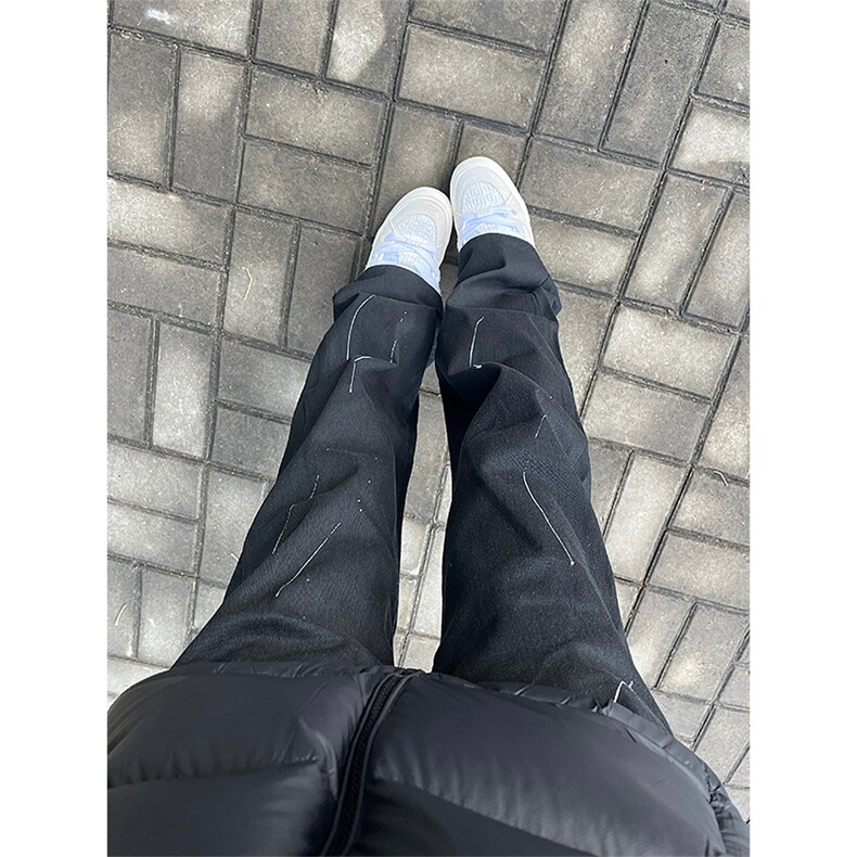 博主图泼墨设计感牛仔裤男秋冬微喇叭cleanfit裤子-KZA36-P55图片