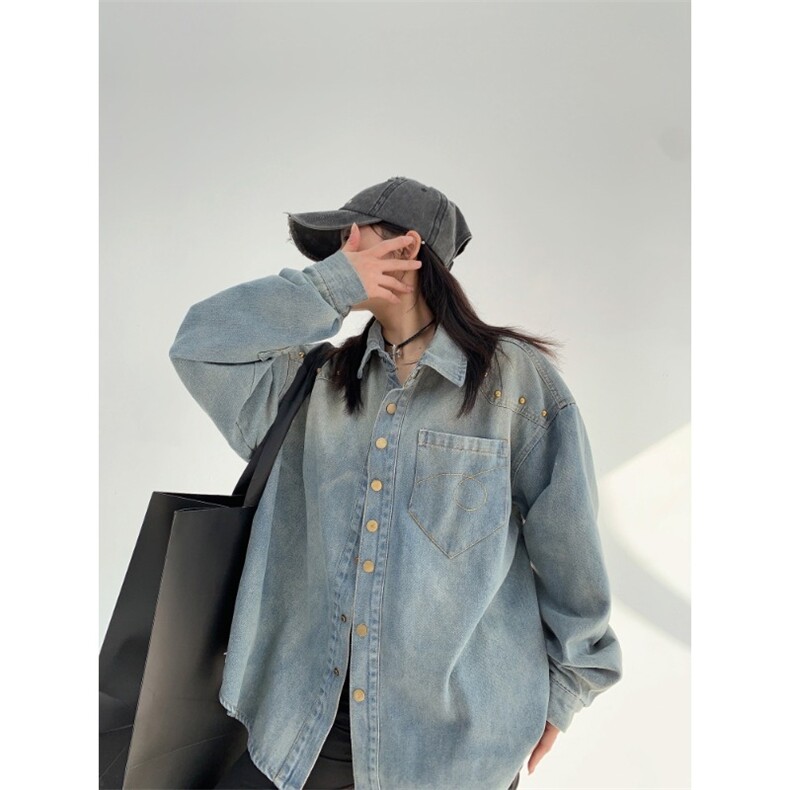 牛仔衬衫男女韩版潮流高街帅气铆钉2025夏季ins外套CY1117-P66，男装衬衫，星座412-1