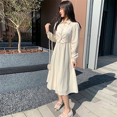 现货2024年春季女新甜美时尚复古印花修身显瘦网红假两件连衣裙，女装连衣裙，煊芮熙